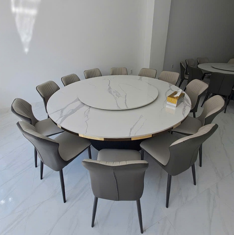 Bàn Ăn Mặt Đá Chân Gỗ 12 Ghế 2700S