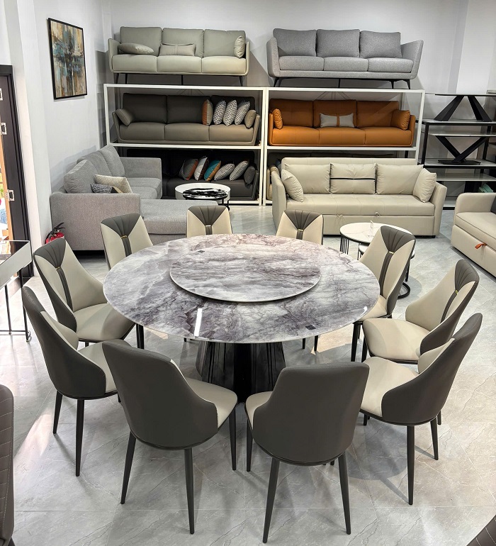 Bàn Ăn Mặt Đá Tự Nhiên Chân Inox 2664S