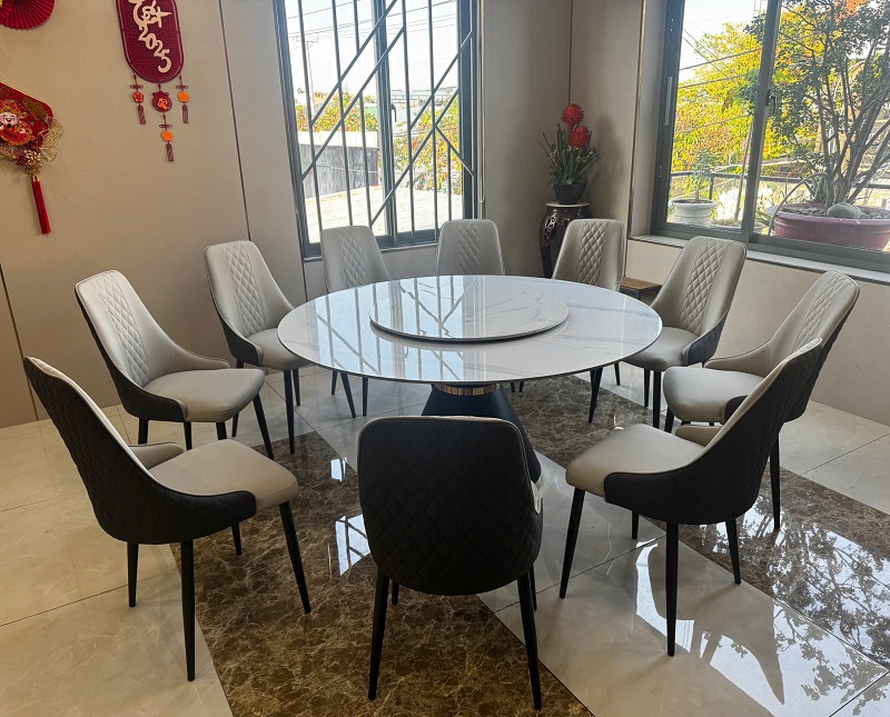 Bàn Ăn Tròn Xoay 10 Ghế Mặt Đá 2420S