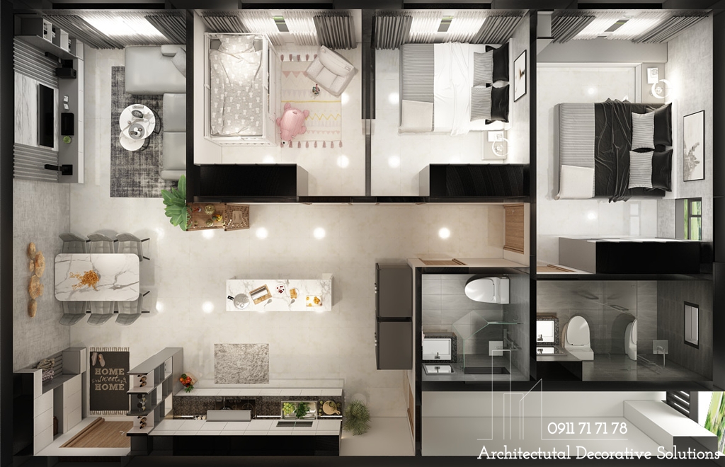 Thiết Kế Thi Công Nội Thất Căn Hộ Chung Cư 3 Phòng Ngủ Topal Eales