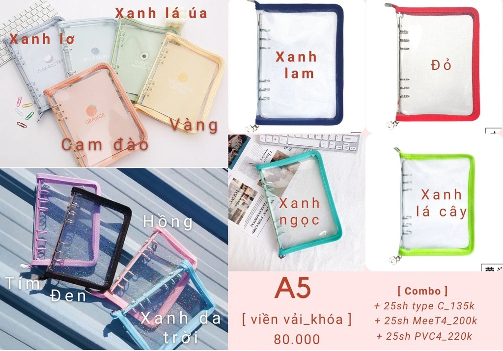 Sổ còng kéo khoá A5 - Binder zipper A5 6 còng