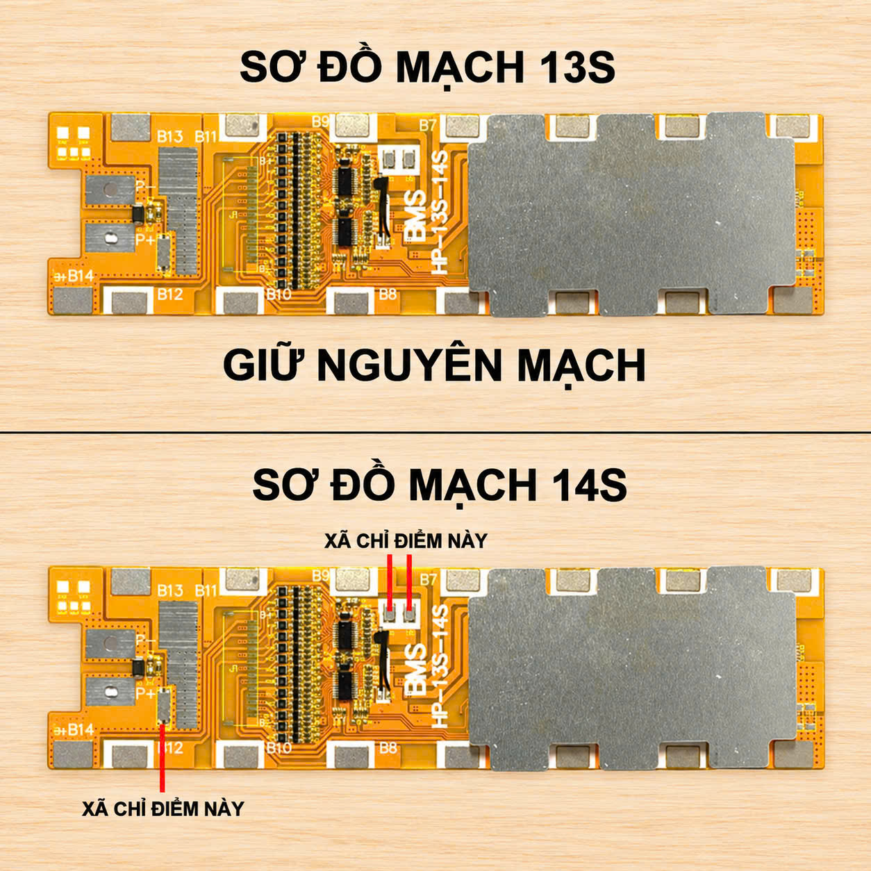 Mạch 13S 14S 30A 48V (54.6V-58.8V) bảo vệ pin 18650 Li-ion 3.7V