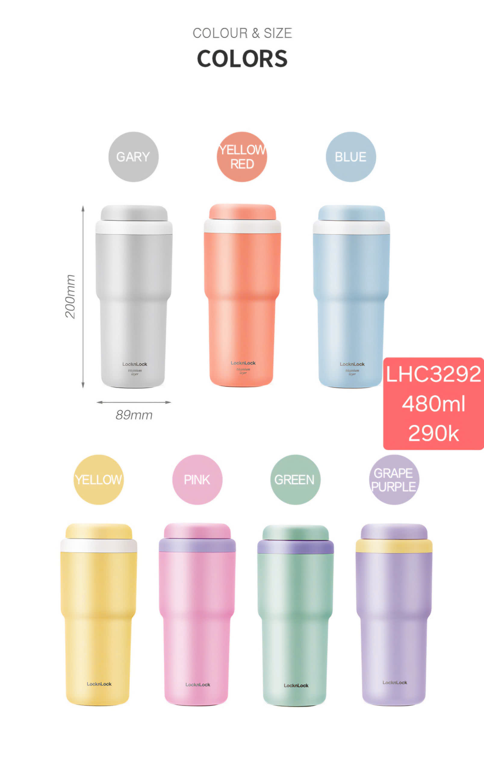 LHC3292 - Bình giữ nhiệt LocknLock Daily Macaron Tumbler 480ml