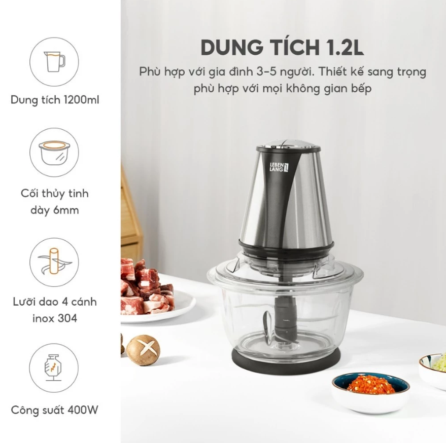 Máy xay thịt hãng Đức LEBENLANG LBL1930 dung tích 1,2L-  công suất 400W