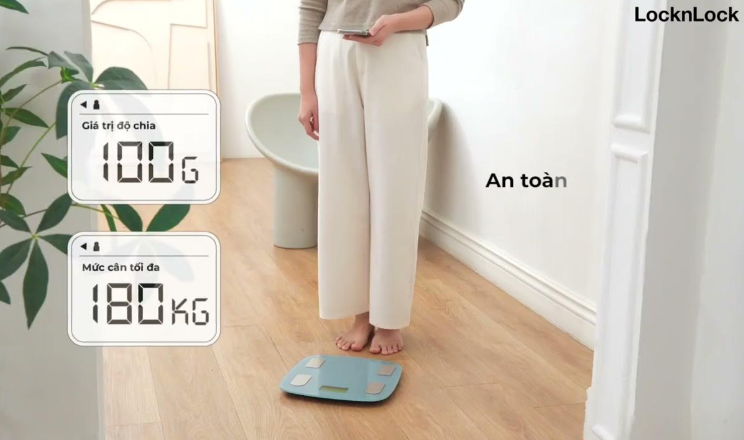 Cân sức khỏe điện tử Locknlock Body fat scale 310x300x21mm, 180kg - ENC541