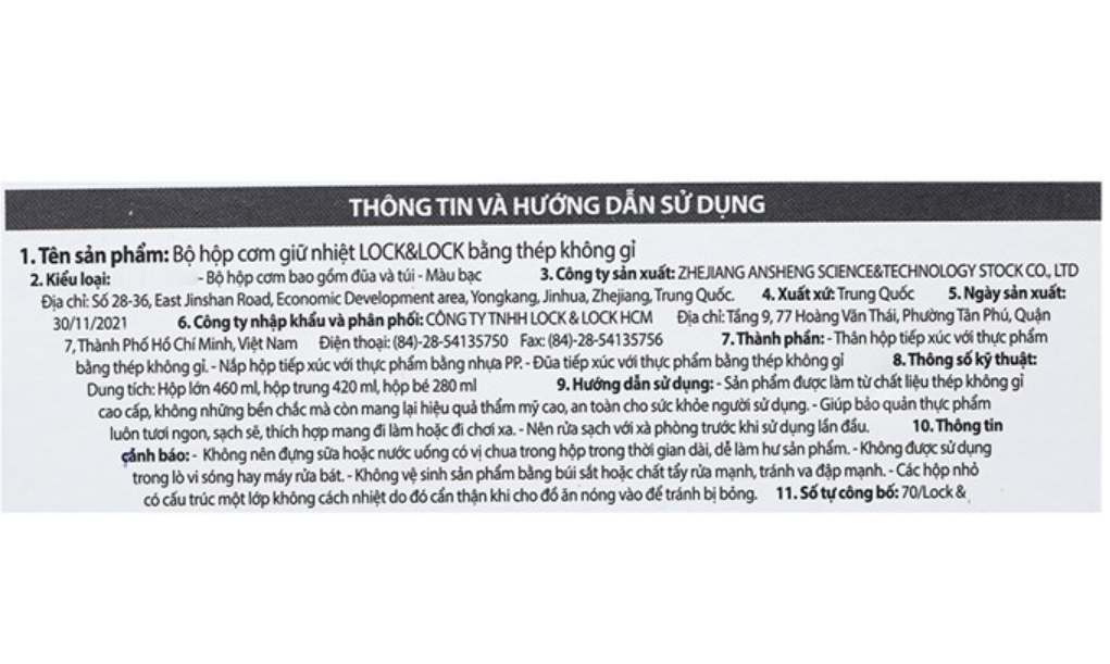 LHC8031SLV - Bộ hộp cơm giữ nhiệt L&L bằng thép không gỉ - Màu bạc