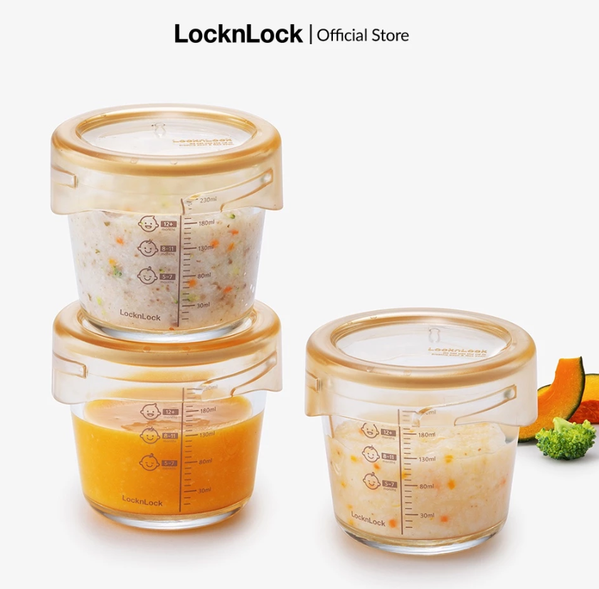 LLG542S3IVY-HỘP ĐỰNG THỨC ĂN CHO BÉ-280ML*3P-IVY-CN-8-BOS-Set (Nắp: màu Ngà-Tritan)