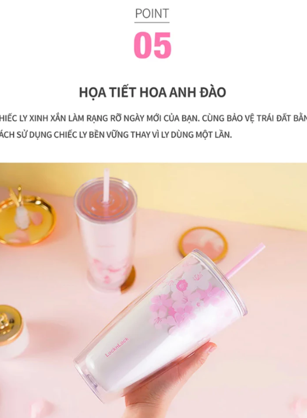 Ly Nhựa Hai Lớp LocknLock Double Wall Cold Cup Cherry Blossom 750ml - 2 Màu- HAP509