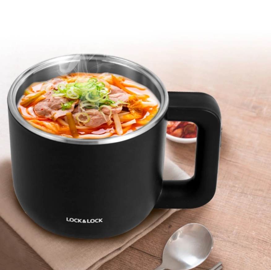 Nồi điện đa năng LocknLock 0.8L Kèm Khay Hấp Trứng, nồi lẩu mini, nấu mì EJP116BLK