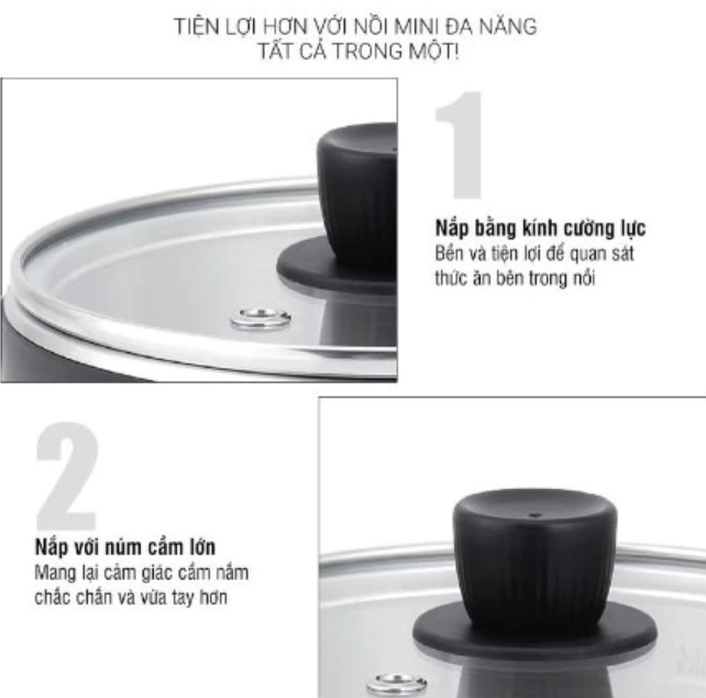Nồi điện đa năng LocknLock 0.8L Kèm Khay Hấp Trứng, nồi lẩu mini, nấu mì EJP116BLK