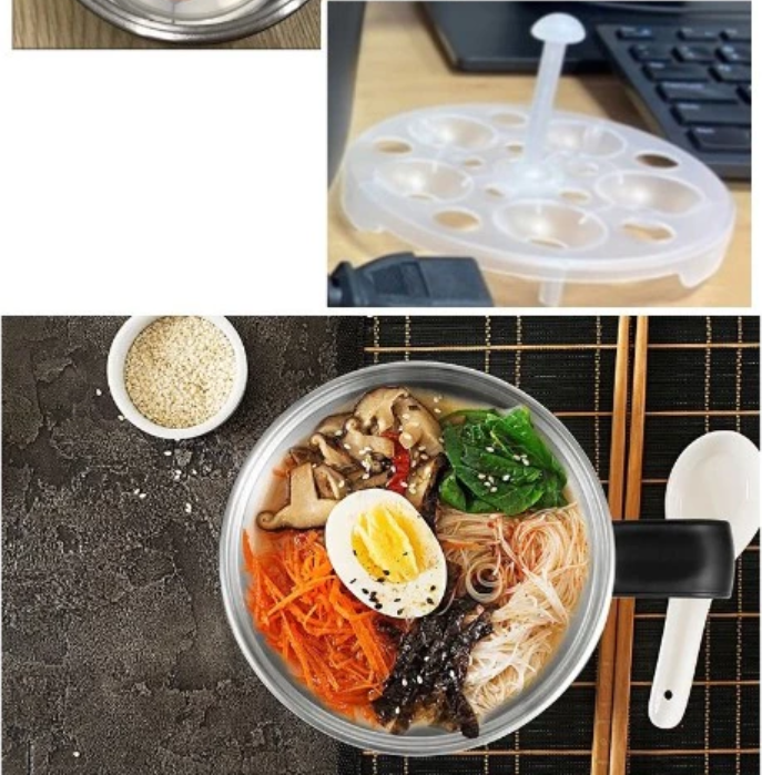 Nồi điện đa năng LocknLock 0.8L Kèm Khay Hấp Trứng, nồi lẩu mini, nấu mì EJP116BLK