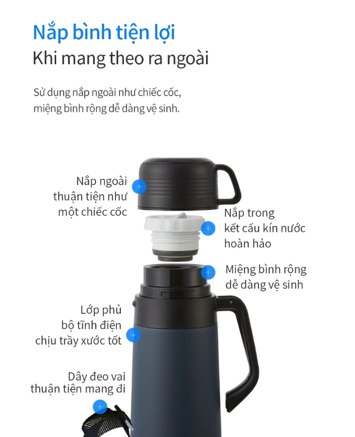 Bình Giữ Nhiệt To 1.8L LocknLock Nắp Cốc , Phích Có Dây Quai LHC1485