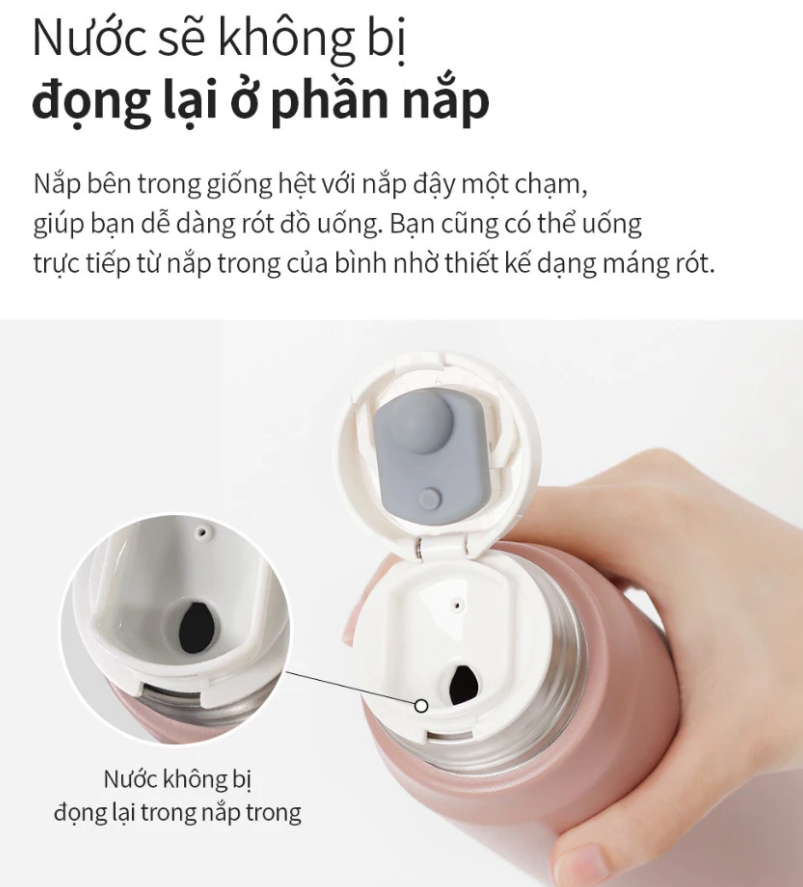 Bình Giữ Nhiệt LocknLock 505ml- Nắp Cốc- Một Chạm Maman Cup Vacuum Bottle Lock&Lock LHC1487