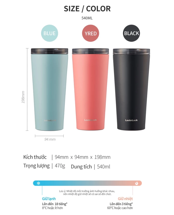 Bình giữ nhiệt LocknLock 2 nắp thay thế New Clip Tumbler 540ml LHC4279