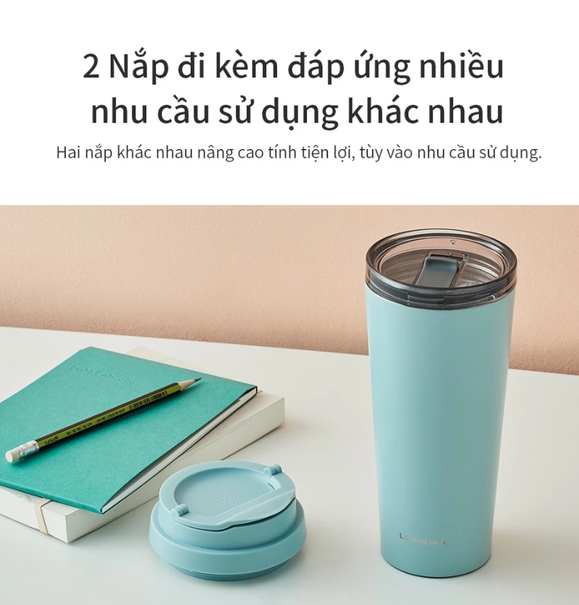 Bình giữ nhiệt LocknLock 2 nắp thay thế New Clip Tumbler 540ml LHC4279