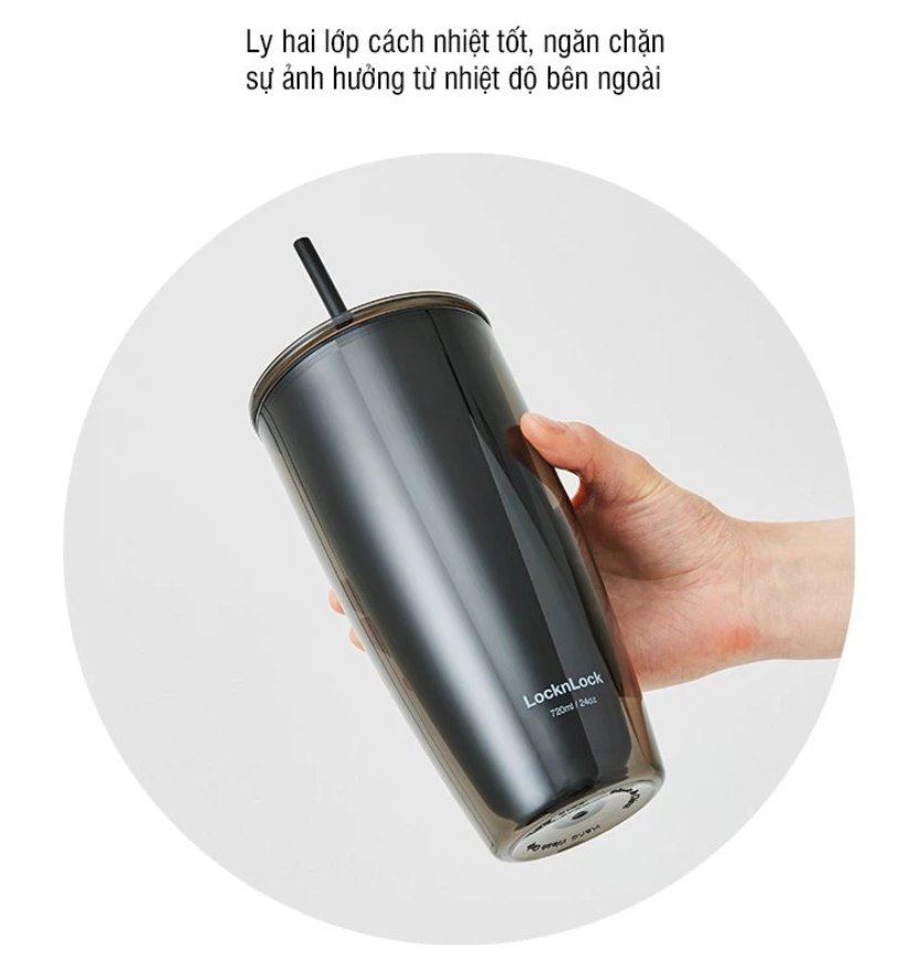 HAP507-Ly nhựa 2 lớp Lock&Lock kèm ống hút 750ml