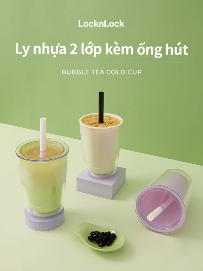 HAP507-Ly nhựa 2 lớp Lock&Lock kèm ống hút 750ml