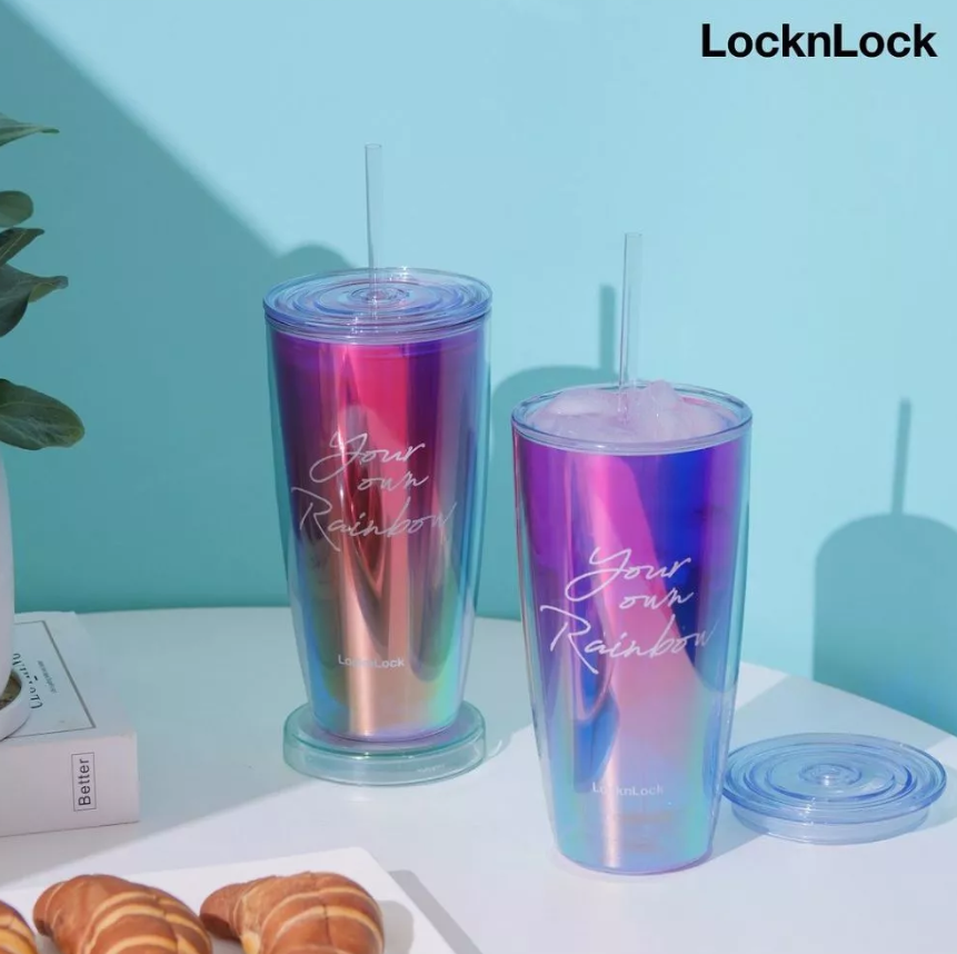 HAP507-Ly nhựa 2 lớp Lock&Lock kèm ống hút 750ml