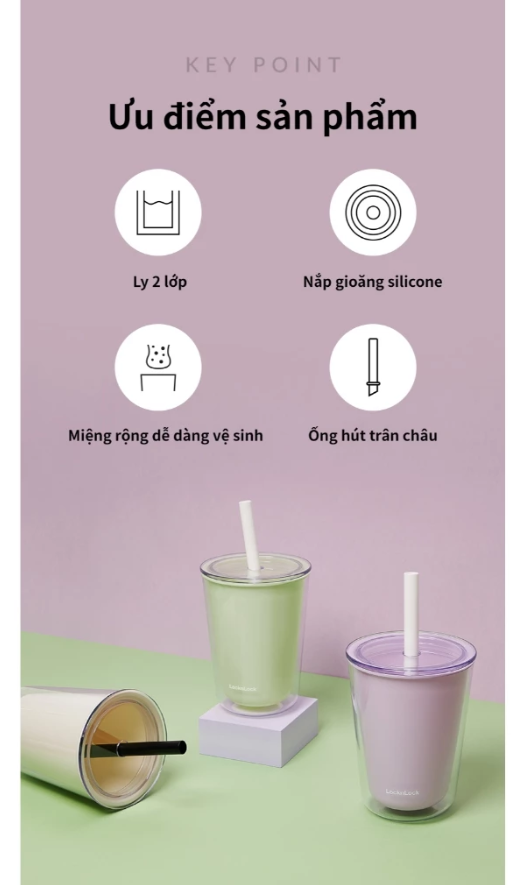 HAP507-Ly nhựa 2 lớp Lock&Lock kèm ống hút 750ml