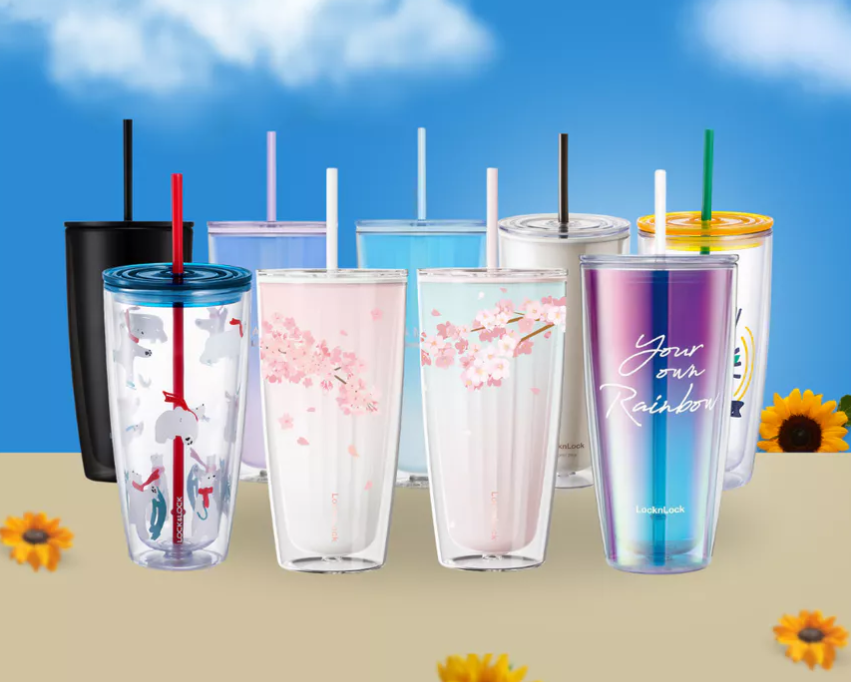 HAP522-Ly nhựa 2 lớp Lock&Lock kèm ống hút 750ml