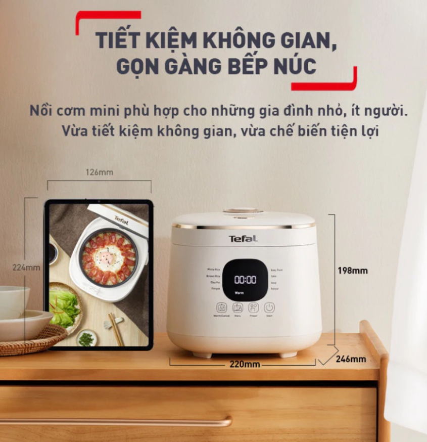 Nồi cơm điện tử 0,7L Tefal Rice Mate Mini RK515168