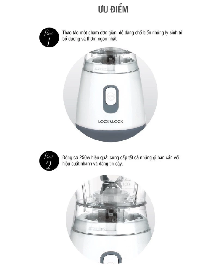 EJM436WHT - MÁY XAY SINH TỐ CÁ NHÂN Lock & Lock Personal Blender 220/240V, 50/60Hz, 250W, 600ml - Màu trắng