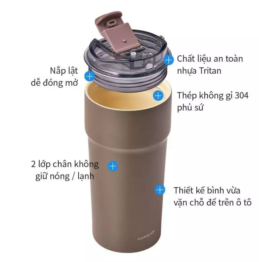 Ly giữ nhiệt phủ sứ LocknLock 650ml, thép SUS304 Metro Cafe Tumbler LHC4359