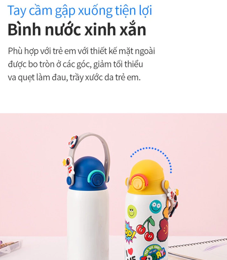 Bình giữ nhiệt 350ml cho bé LocknLock Chính hãng, Kèm sticker, có quai xách, giữ nóng lạnh lâu LHC3283