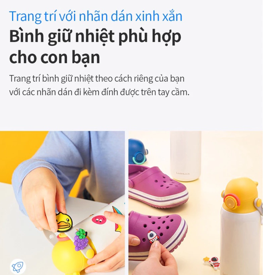 Bình giữ nhiệt 350ml cho bé LocknLock Chính hãng, Kèm sticker, có quai xách, giữ nóng lạnh lâu LHC3283