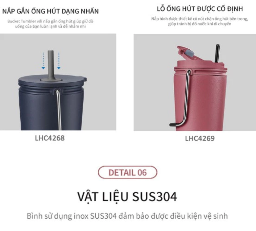 Ly giữ nhiệt LocknLock 540ml có nắp chặn Chính hãng có quai xách tiện lợi LHC4268