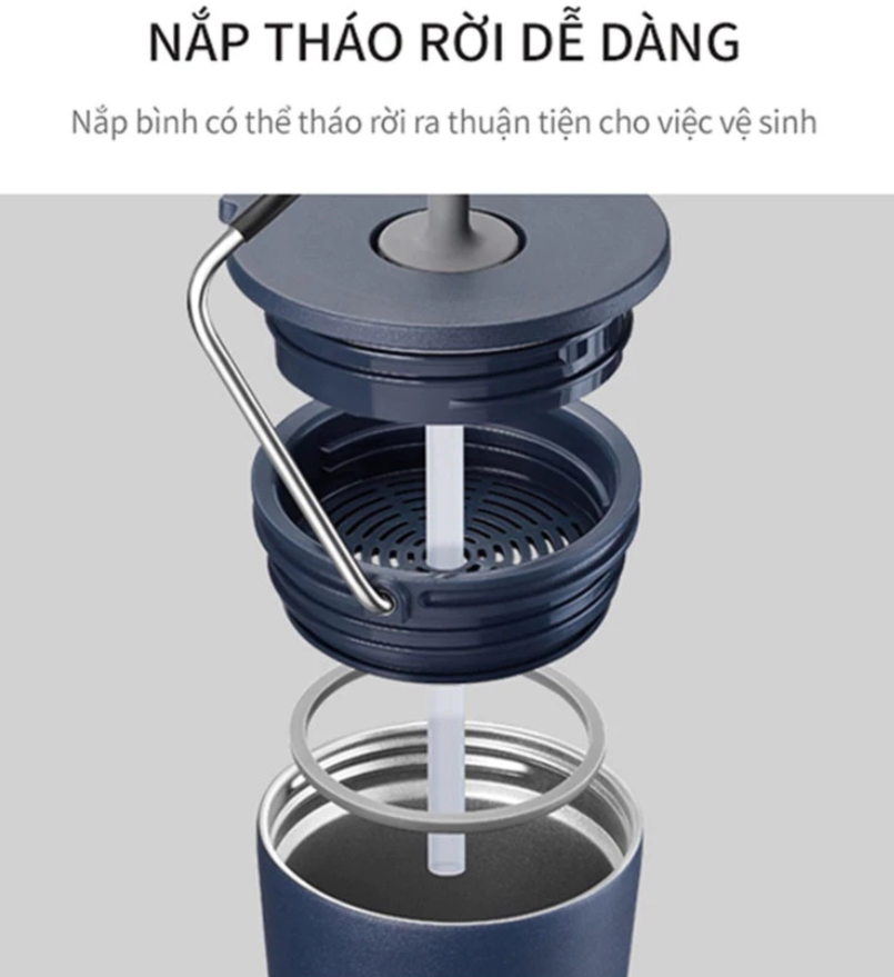 Ly giữ nhiệt LocknLock 540ml có nắp chặn Chính hãng có quai xách tiện lợi LHC4268