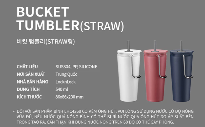 Ly giữ nhiệt LocknLock 540ml có nắp chặn Chính hãng có quai xách tiện lợi LHC4268