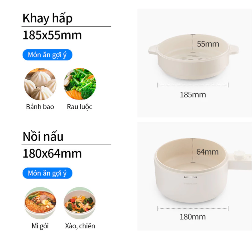 Nồi điện đa năng Lock&lock Electric multi pot 1.5L màu ngà EJP436IVY