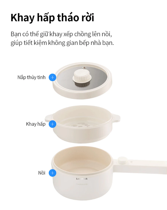 Nồi điện đa năng Lock&lock Electric multi pot 1.5L màu ngà EJP436IVY