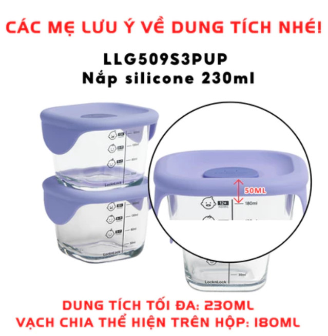 Hộp thủy tinh đựng thức ăn cho bé Lock&Lock có vạch chia 230ml*3 hộp - LLG508S3ORG - LLG508S3 - LLG509S3PUP
