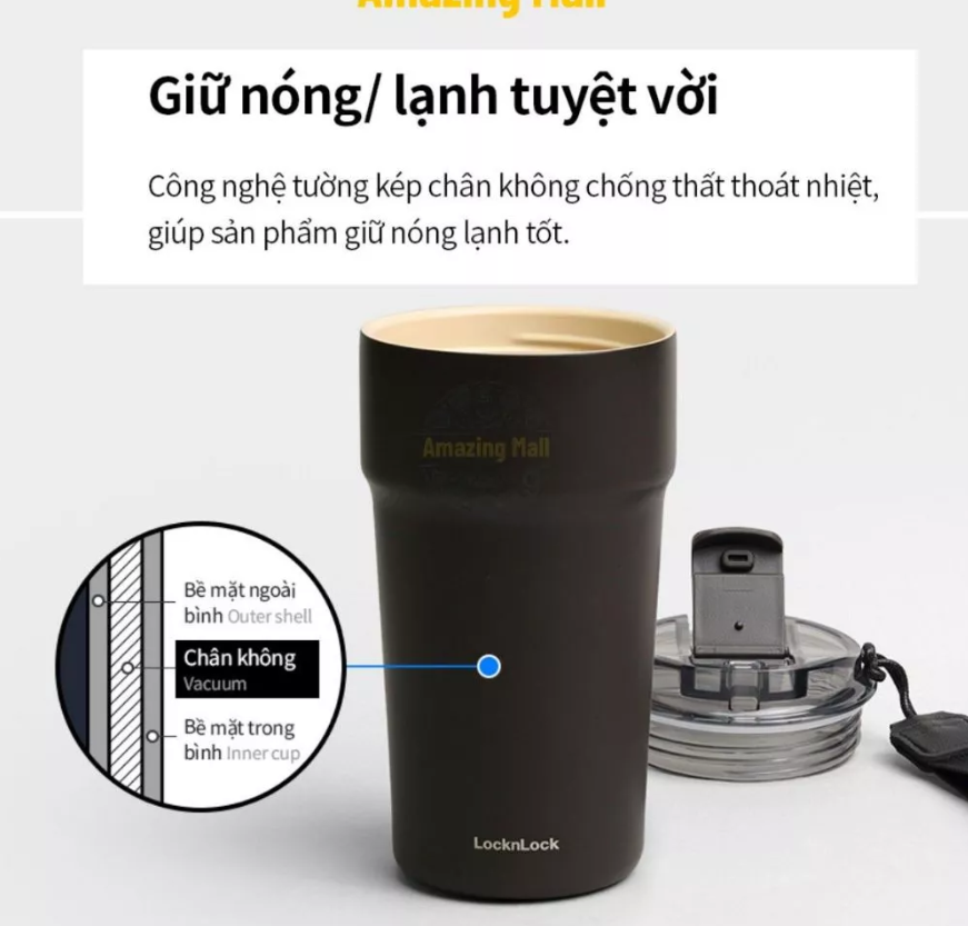 Ly Giữ Nhiệt LocknLock 500ML, Bình Giữ Nhiệt Cao Cấp Nhỏ Chính Hãng Có Dây Đeo LHC4357