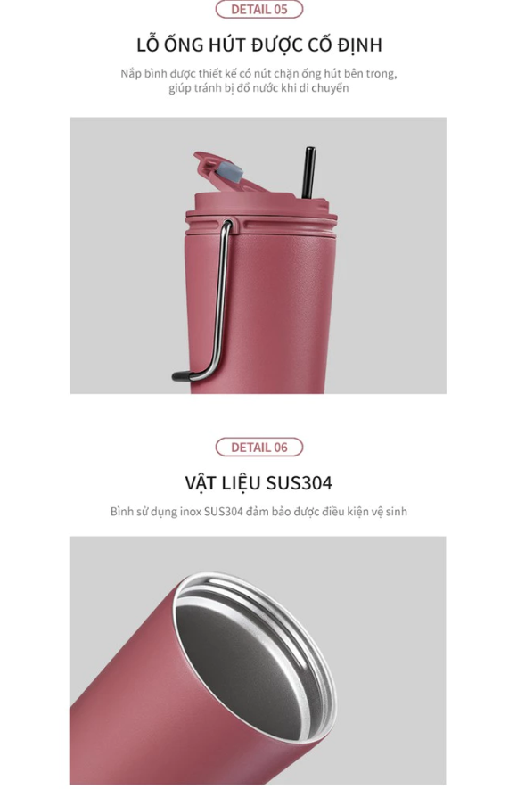 Ly giữ nhiệt LocknLock 540ml LHC4269 Chính hãng, có quai xách, nắp kín để xe hơi có lọc chặn đá