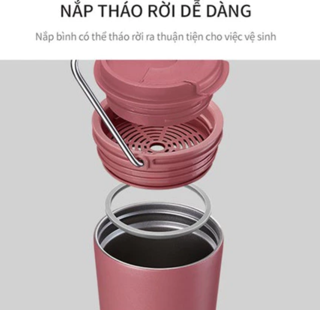 Ly giữ nhiệt LocknLock 540ml LHC4269 Chính hãng, có quai xách, nắp kín để xe hơi có lọc chặn đá