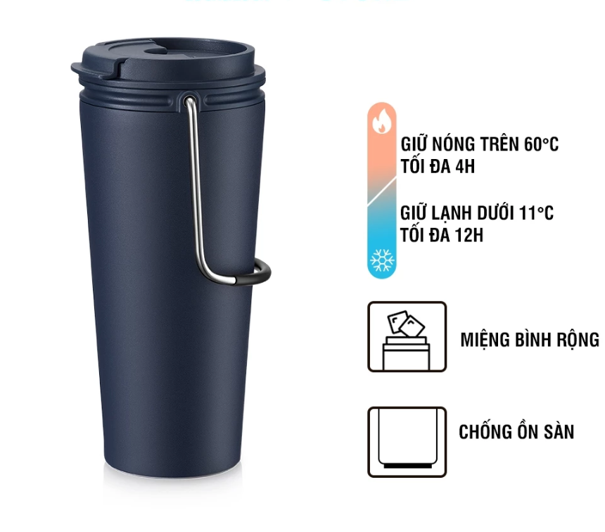 Ly giữ nhiệt LocknLock 540ml LHC4269 Chính hãng, có quai xách, nắp kín để xe hơi có lọc chặn đá