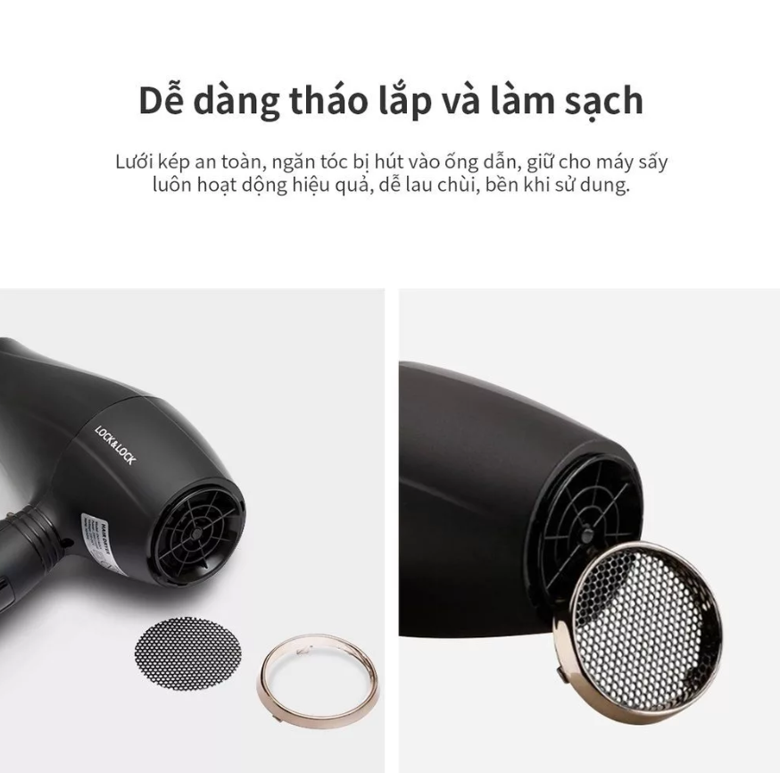 Máy Sấy Tóc LocknLock Máy Sấy Công Suất Cao 2 Chiều Chính Hãng Cao Cấp Màu Đen ENA146BLK