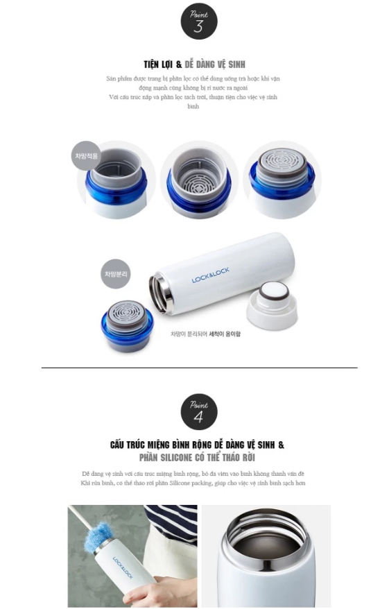 Bình giữ nhiệt LocknLock 450ml LHC4131 Chính hãng, giữ nóng lạnh lâu, có lưới lọc trà, miệng rộng