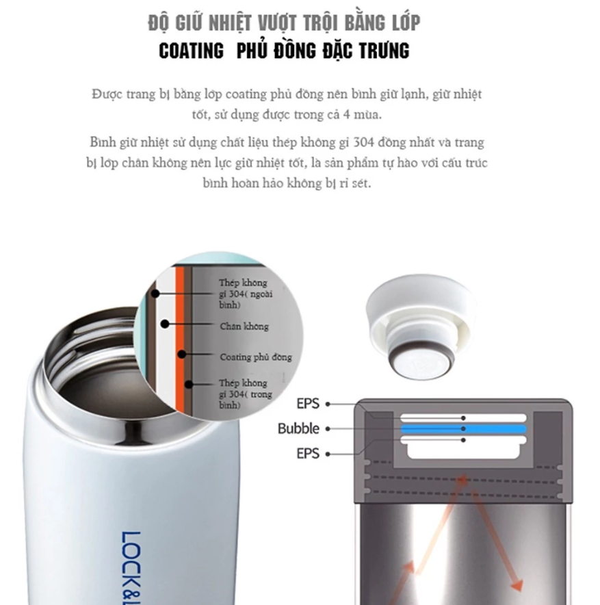 Bình giữ nhiệt LocknLock 450ml LHC4131 Chính hãng, giữ nóng lạnh lâu, có lưới lọc trà, miệng rộng