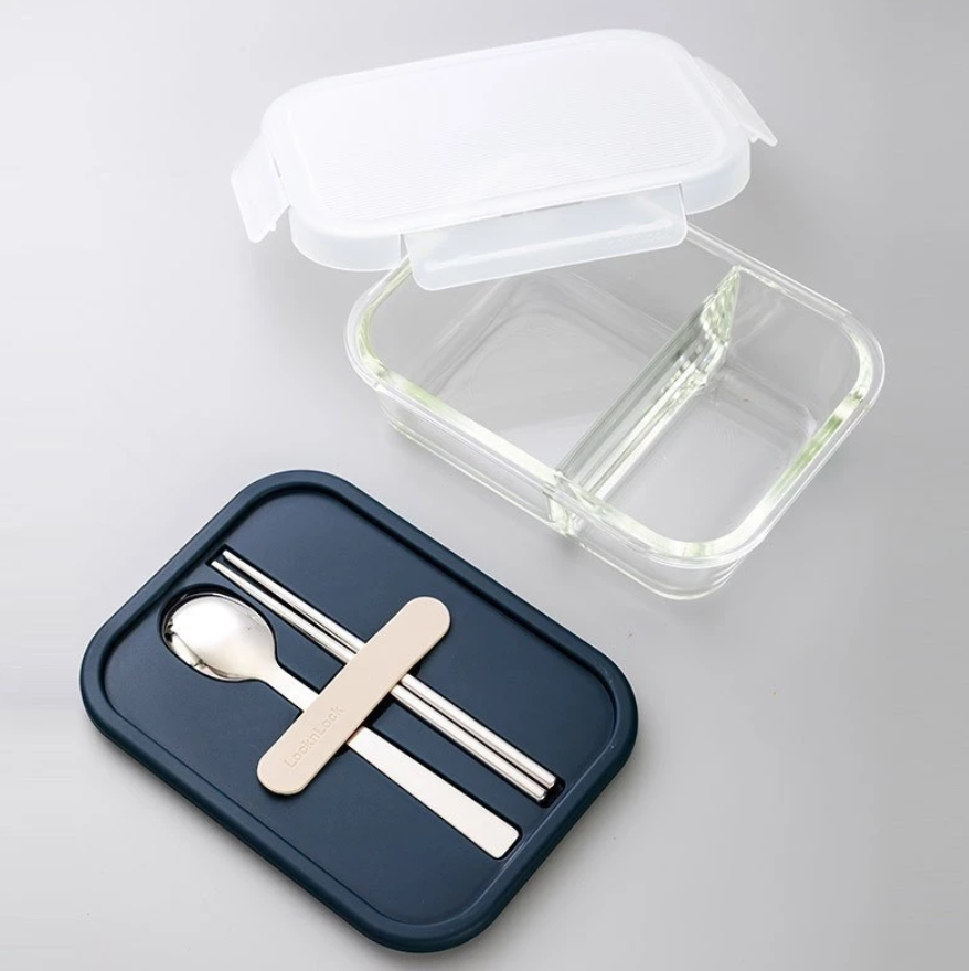 HỘP CƠM THUỶ TINH LOCKnLOCK DUNG TÍCH 930ML-kèm muỗng đũa - LLG991