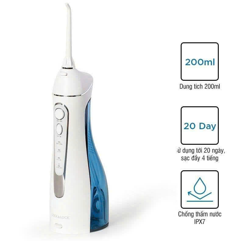 ENR156BLU - Máy tăm nước không dây Lock&Lock Cordless Oral Irrigator, 200ml - Màu xanh da trời
