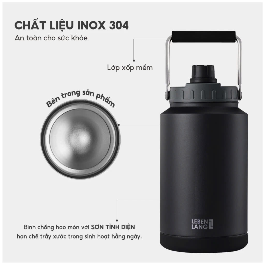 Bình giữ nhiệt LEBENLANG 3.8L Màu Đen - LBL3028
