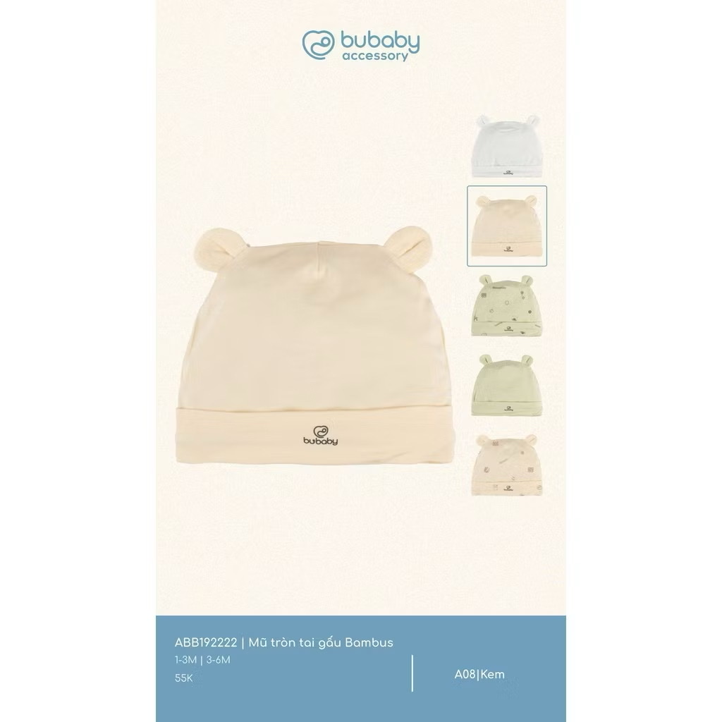 BUBABY - Mũ tròn tai gấu Bambus(1-6M)