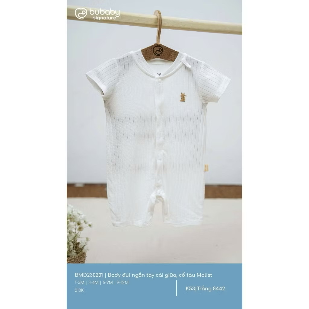 BUBABY - Body đùi ngắn tay cài giữa cổ tàu Molist(1-12M)