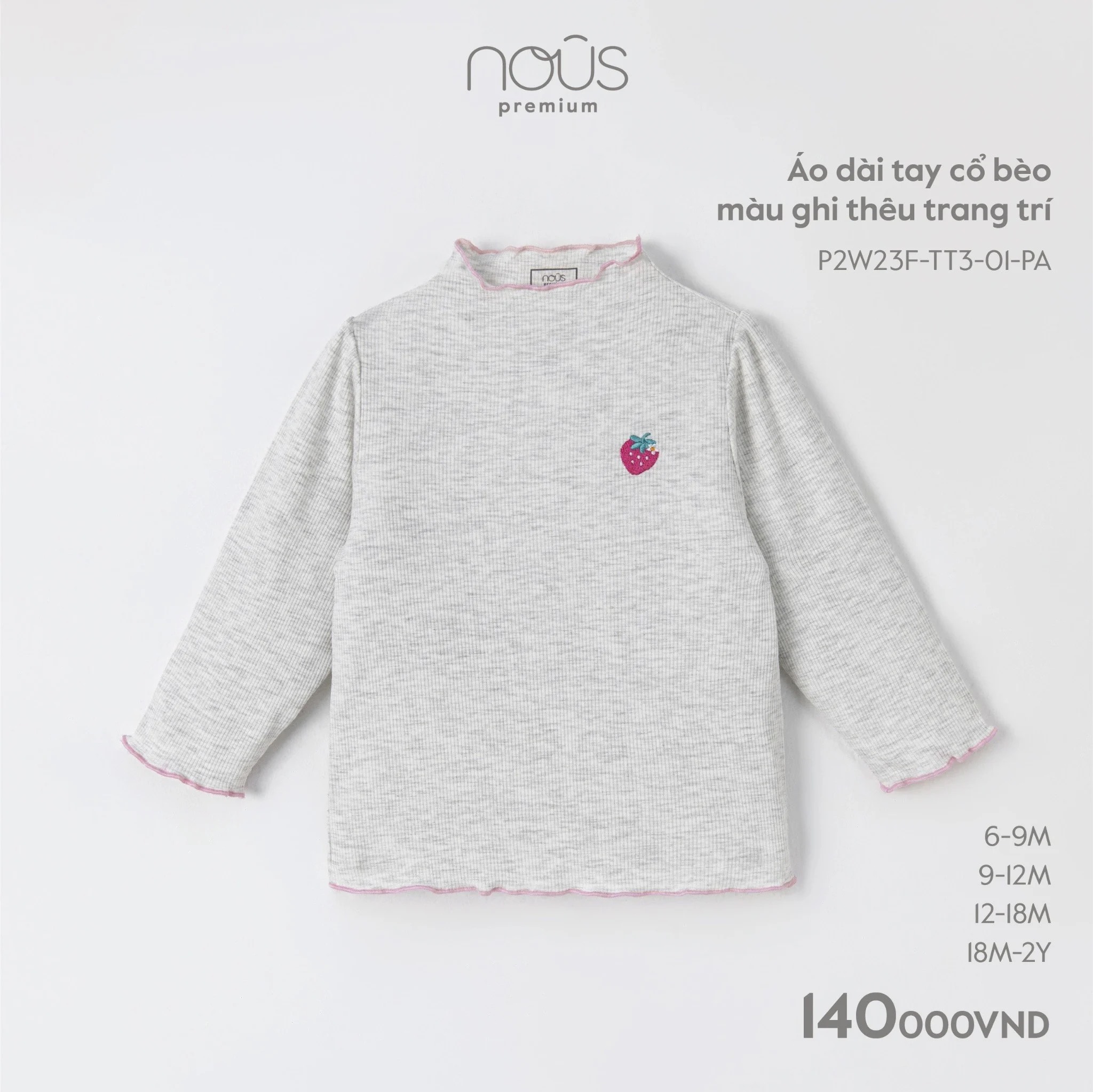 NOUS Áo dài tay cổ bèo màu ghi thêu trang trí(6-24M)