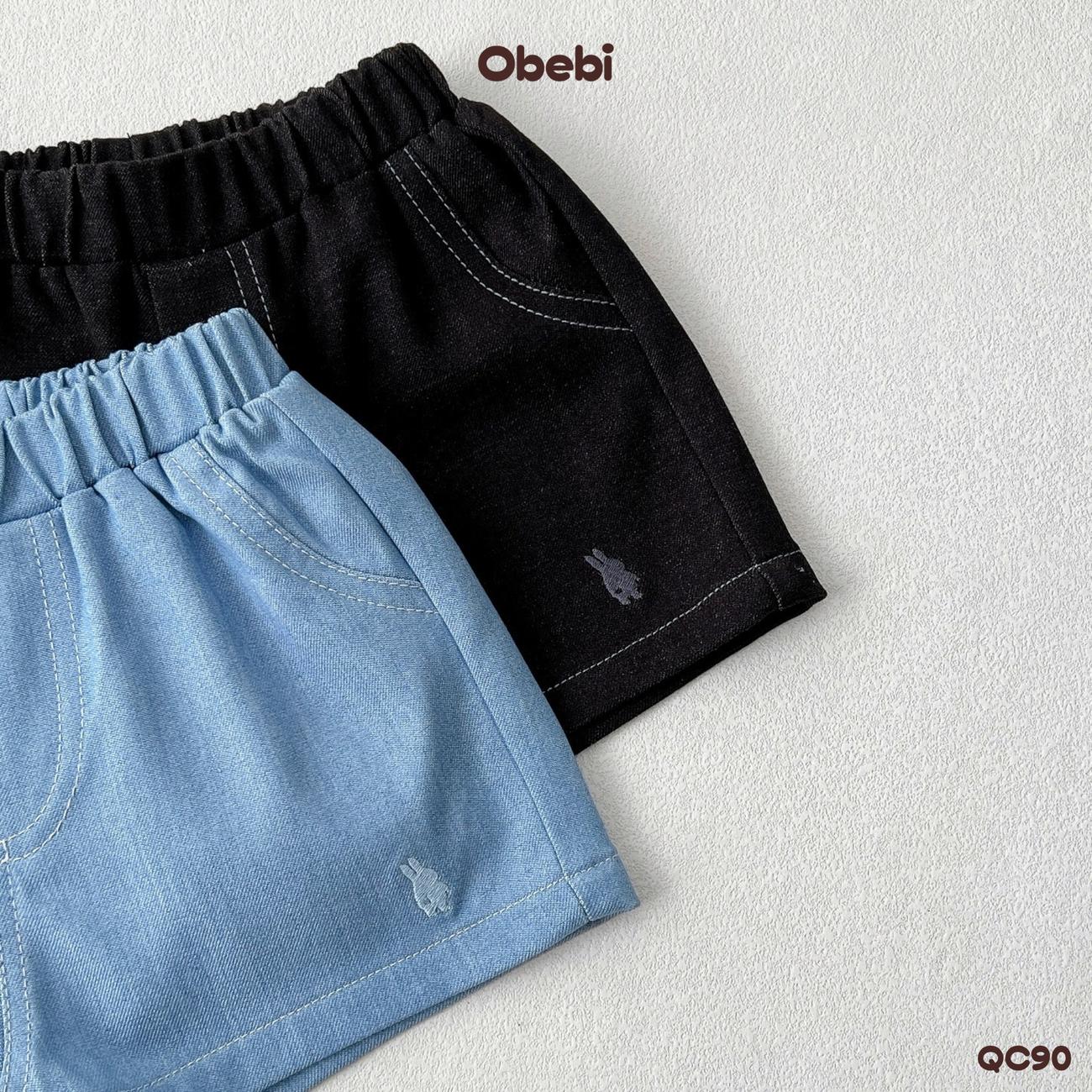 OBEBI - Quần jean cộc hình thêu con thỏ OBEBI (73-120)