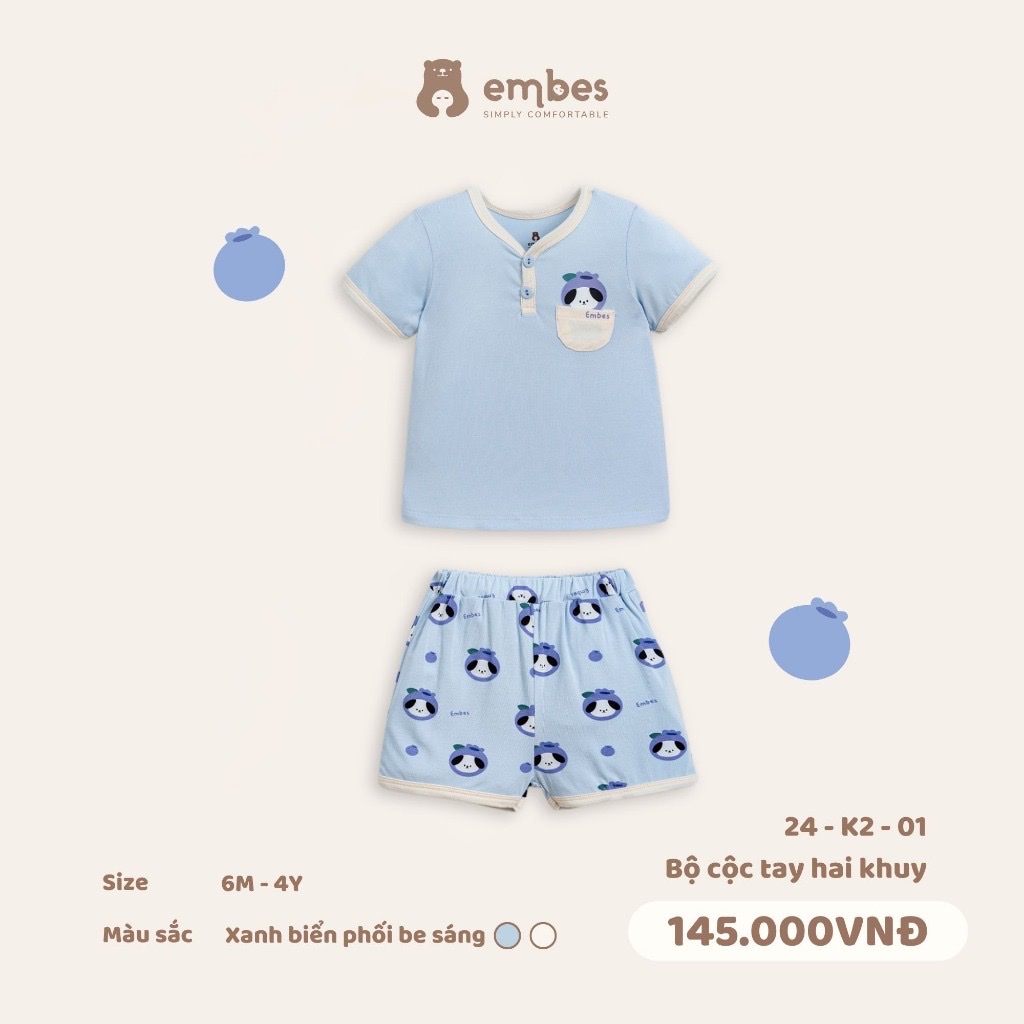 TH - Bộ cộc tay 2 khuy có túi(6M-4Y)